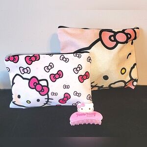 New! Hello Kitty Make up bag Set with Hair Clip Cosmetic
